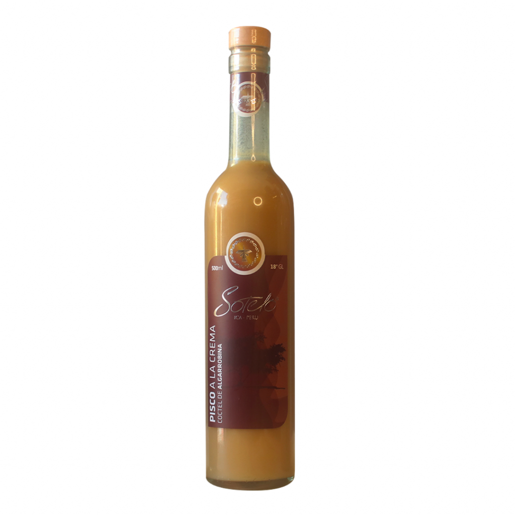 Botella de crema de algarrobina con pisco de 500ml