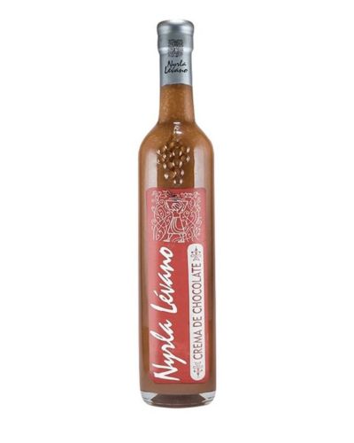 Botella de crema de chocolate con pisco