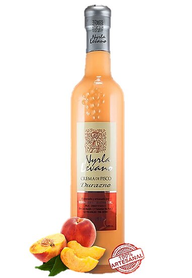 botella de crema de pisco con durazno